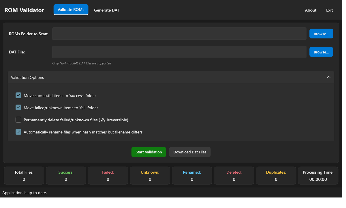 ROM Validator main window